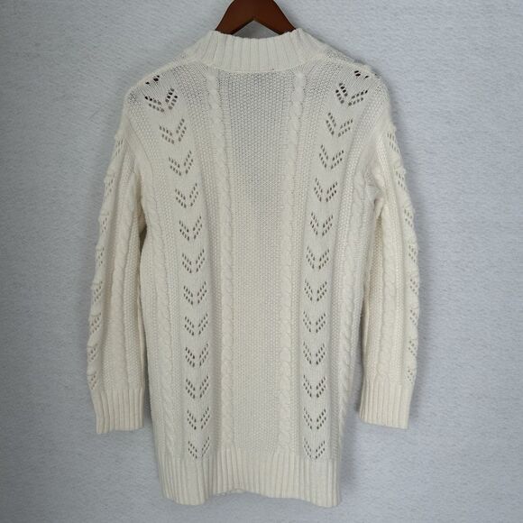 Ann Taylor Cardigan Women S Ivory Tortoise Button Cable Knit Stretch Warm Cozy - Picture 13 of 13